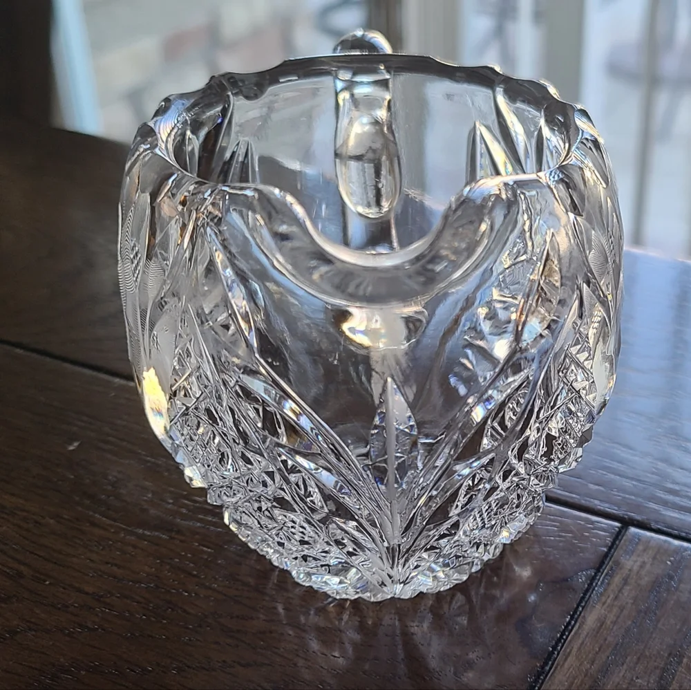 American Brilliant  cut glass sawtooth etched flower creamer & sugar bowl